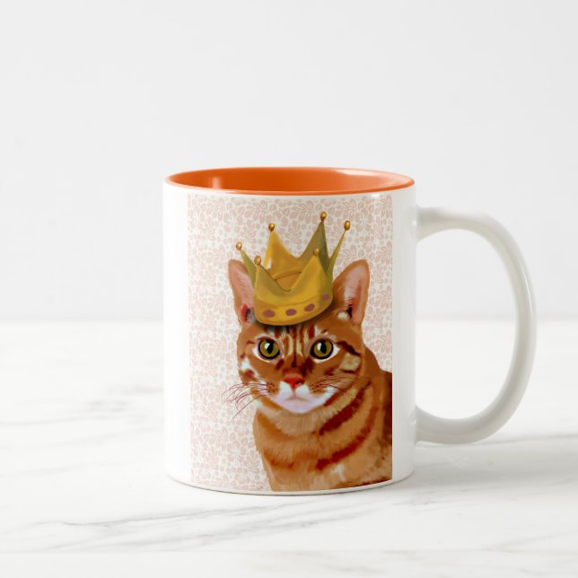 Ginger Cat with Crown Portrait Two-Tone Coffee Mug (Right)