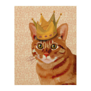 Ginger Cat with Crown Portrait Wood Wall Art