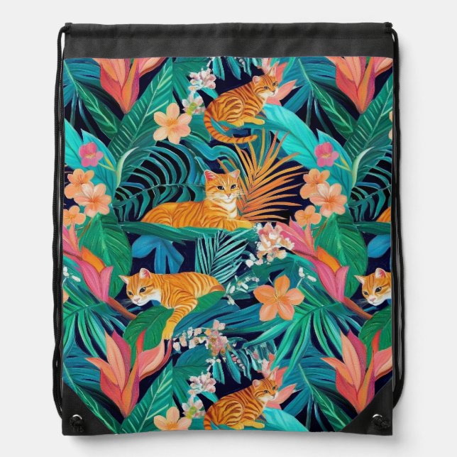 Ginger Cats in the Jungle Drawstring Bag (Front)