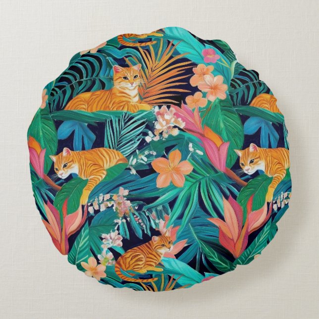 Ginger Cats in the Jungle Round Pillow (Back)