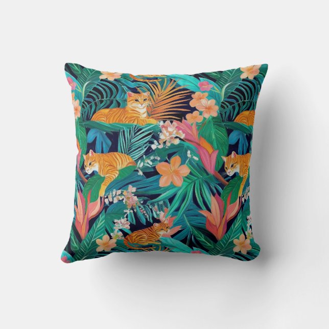Ginger Cats in the Jungle Throw Pillow (Back)