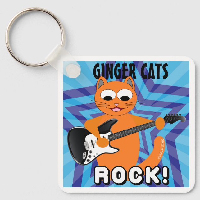 Ginger Cats Rock! Guitar Cat Keychain (Front)