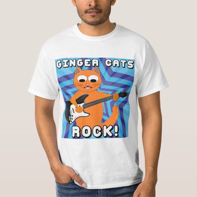 Ginger Cats Rock! Guitar Cat T Shirt (Front)