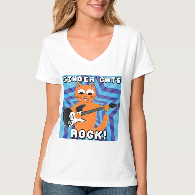 Ginger Cats Rock! Guitar Cat T Shirt (Front)