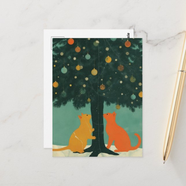 Ginger Cats Under the Christmas Tree Postcard (Front/Back In Situ)