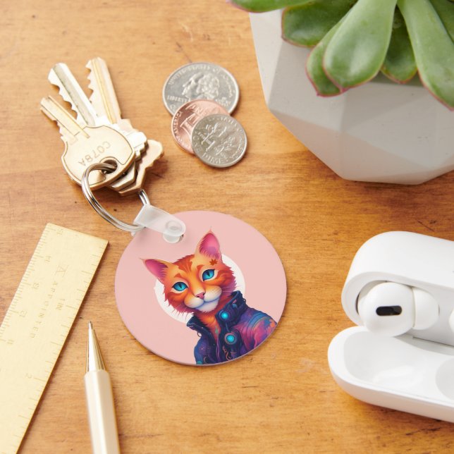 Ginger Cyberpunk Cat,  Keychain (Desk)