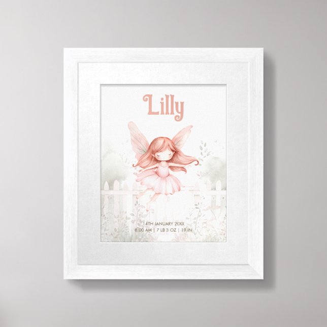 Ginger Fairy Baby Girl Birth Stats Poster (Framed Front)