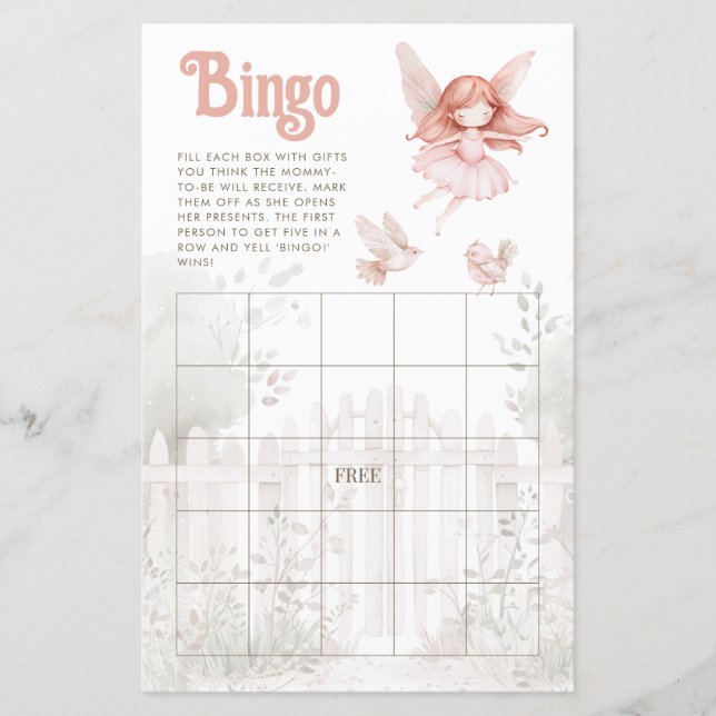 Ginger Fairy Girl Baby Shower Bingo Sheet (Front)