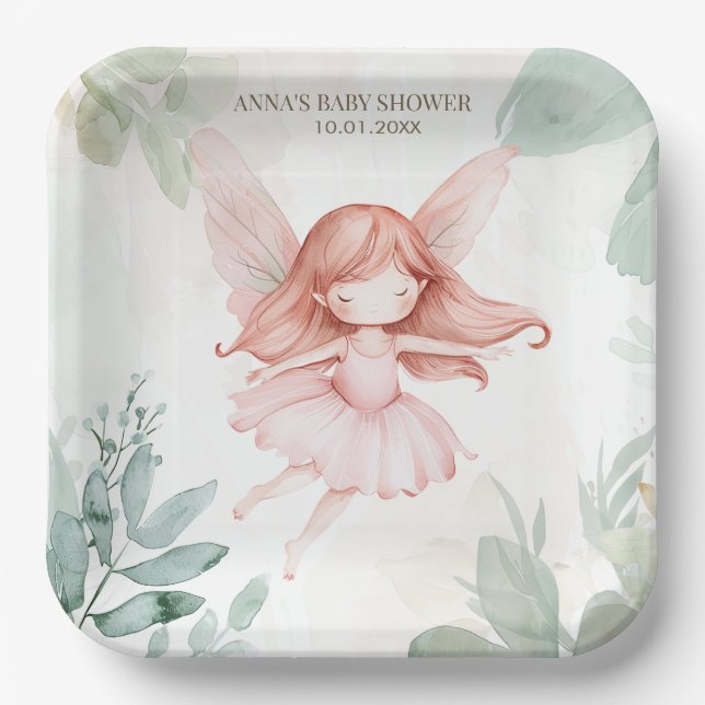 Ginger Fairy Girl Baby Shower Paper Plates (Front)