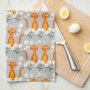 Ginger Floral Orange Cat Energy Kitchen Towel