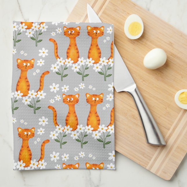 Ginger Floral Orange Cat Energy  Kitchen Towel (Quarter Fold)