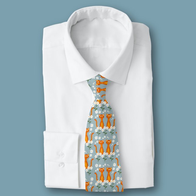 Ginger Floral Orange Cat Energy  Neck Tie (Creator Uploaded)