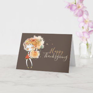 Ginger Girl with Pumpkin Thanksgiving Card