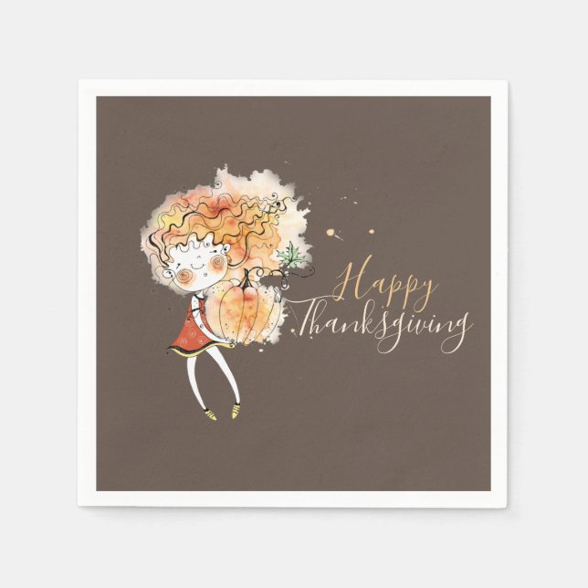 Ginger Girl with Pumpkin Thanksgiving  Napkins (Front)