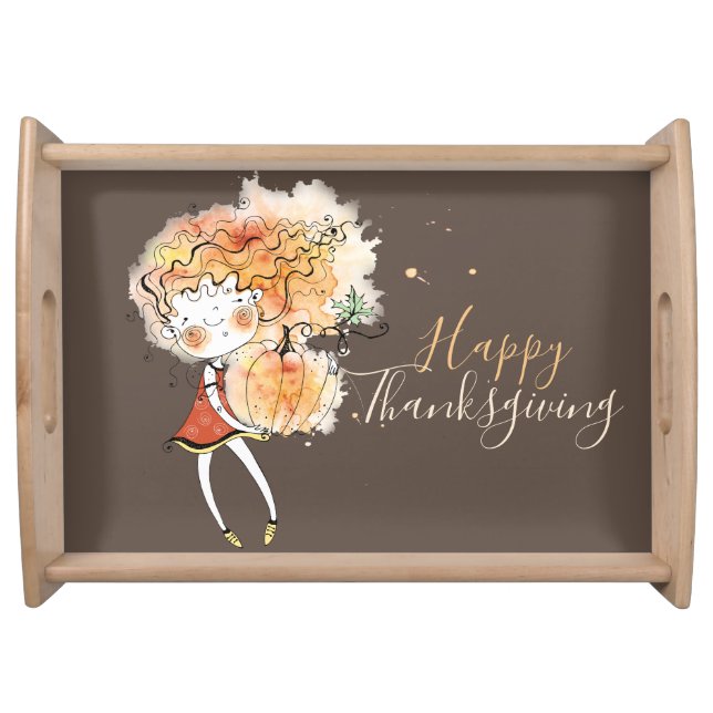 Ginger Girl with Pumpkin Thanksgiving  Serving Tray (Front)