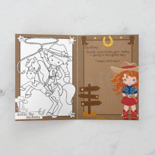 Ginger Girls Cowgirl Coloring Page Happy Birthday Card