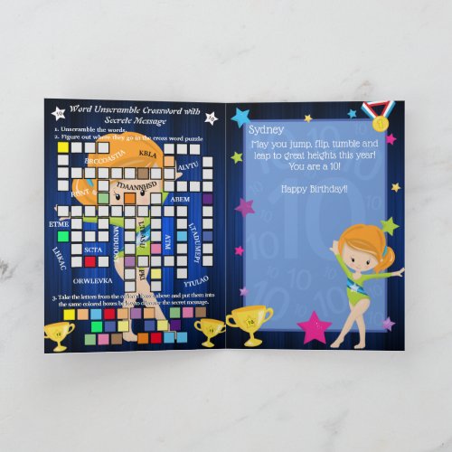 Ginger Girls Gymnastics Secret Message Birthday Card