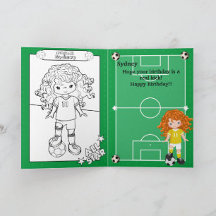 Ginger Girls Soccer Coloring Page Happy Birthday Card