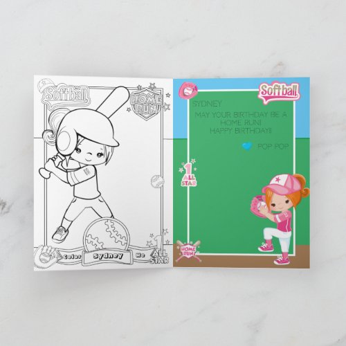 Ginger Girls Softball Coloring Page Happy Birthday Card