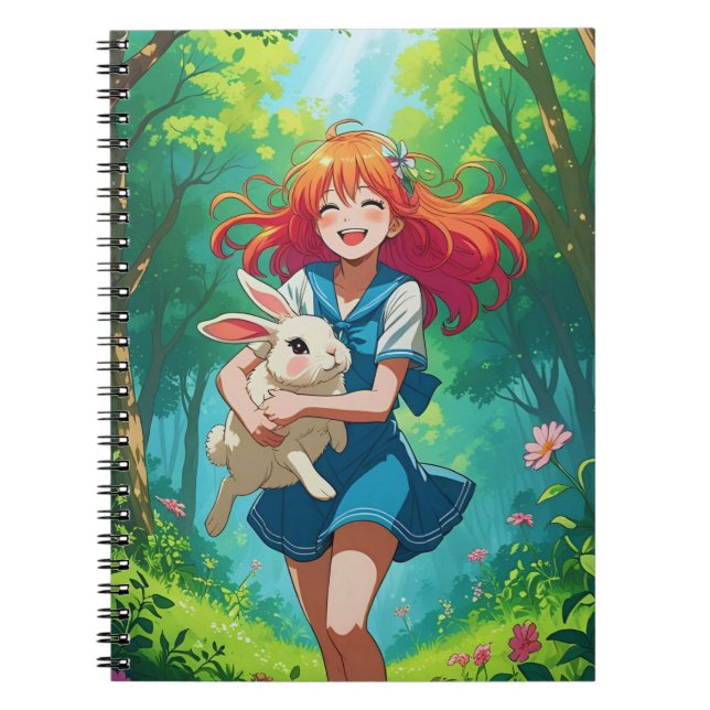 Ginger-haired Anime Girl with her Bunny Notebook (Front)