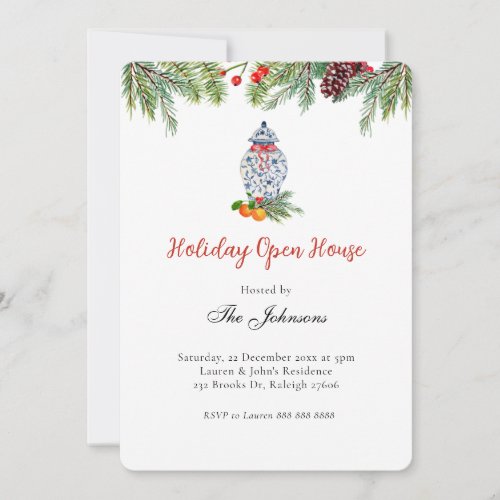 Ginger Jar and greenery Holiday party  Invitation