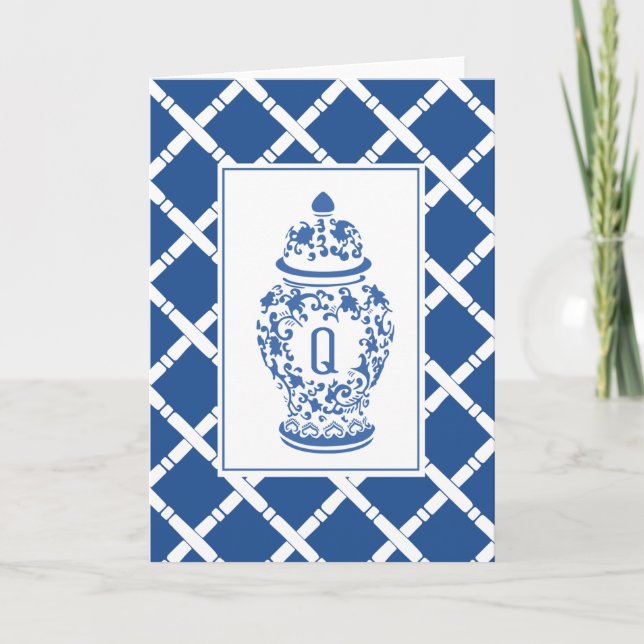 Ginger Jar & Bamboo | Monogram Q | Note Card (Front)