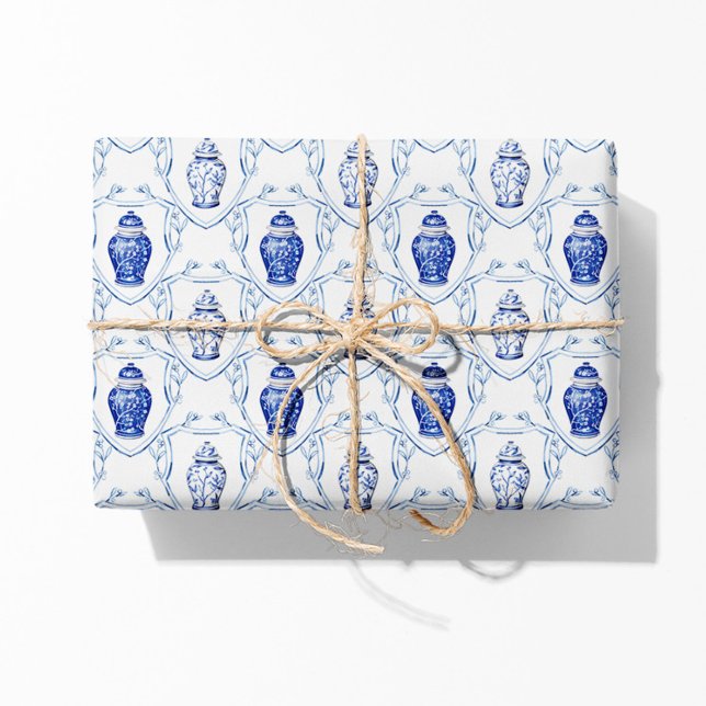 Ginger Jar Blue and White Chinoiserie  Wrapping Paper Sheets (ginger jar gift wrap paper)