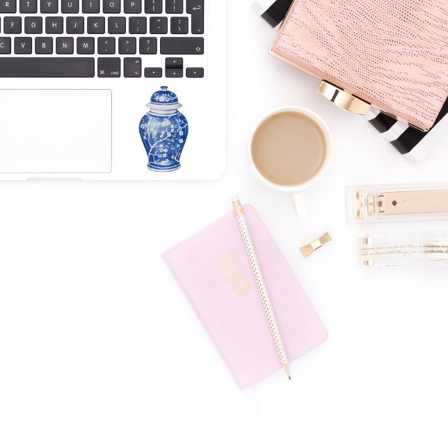 Ginger Jar Blue with Name Vinyl Sticker (blue and white ginger jar sticker)