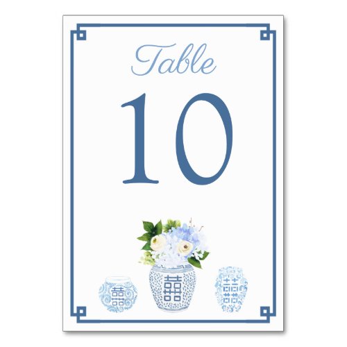 Ginger Jar Chinoiserie Chic Blue And White Wedding Table Number