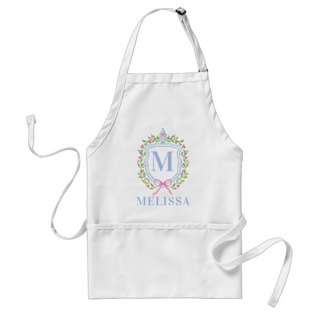 Ginger Jar & Christmas Berries Monogram Adult Apron (Front)