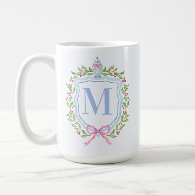 Ginger Jar & Christmas Berries Monogram Coffee Mug (Left)
