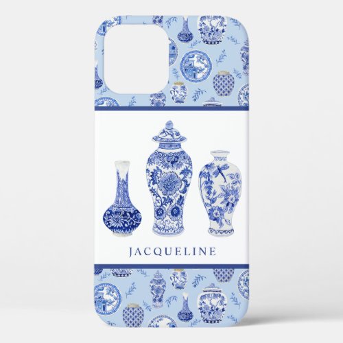 Ginger Jar Dusty Blue White Chinoiserie Floral iPhone 12 Case