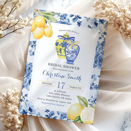 Ginger Jar lemon Chinoiserie Bridal Shower Invitation