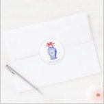 Ginger Jar Monogram | Red Bow Classic Round Sticker<br><div class="desc">This chic design features Chinoiserie ginger jar with a blue monogram and a red bow surrounded by pumpkins. You can personalize with your monogram initial and your name.</div>