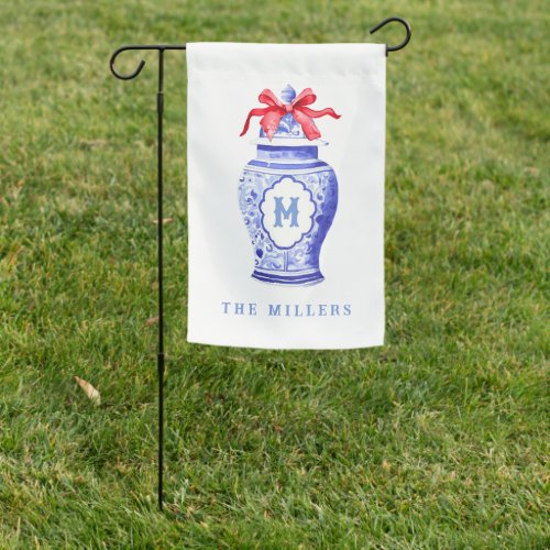 Ginger Jar Monogram  Red Bow Garden Flag