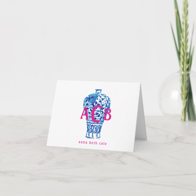 Ginger Jar Monogram Stationary Letterpress Thank You Card (Front)