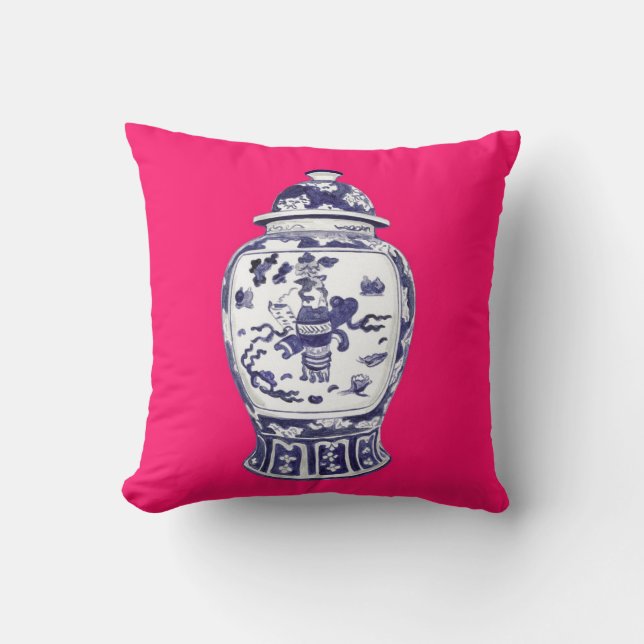 Ginger Jar on Fuschia 2 sided image Throw Pillow (Front)