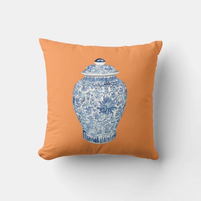 GINGER JAR ON TANGERINE THROW PILLOW (Front)