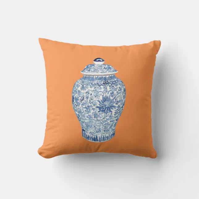 GINGER JAR ON TANGERINE THROW PILLOW Zazzle
