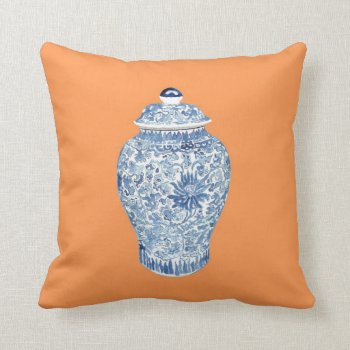 Ginger Jar On Tangerine Throw Pillow by Annechovie at Zazzle