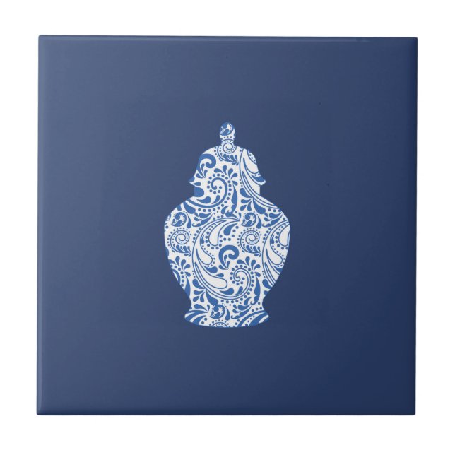 Ginger Jar Pottery Blue Ceramic Tile (Front)
