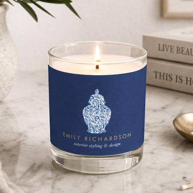 Ginger Jar Pottery Interior Designer Logo Blue Scented Candle (Creator Uploaded)