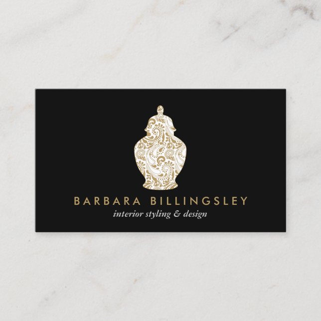 Ginger Jar Pottery Logo Designer Black/Gold Business Card (Front)