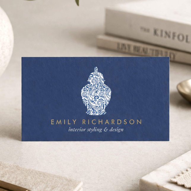 Ginger Jar Pottery Logo Designer Blue/White Business Card (Creator Uploaded)