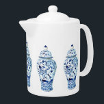 Ginger Jar Teapot<br><div class="desc">This is a teapot featuring a design from an original gouache/ink painting by artist Anne Harwell McElhaney.The 7th ginger jar print in my her ongoing series. Features a classic blue and white Chinoiserie porcelain ginger jar with 5 images circling the girth of the teapot</div>