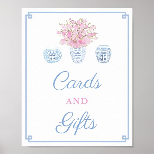 Ginger Jars Pink Blue Cards  Gifts Baby Shower Poster