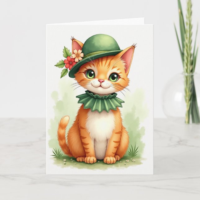 Ginger Kitten Bowler Hat Card (Front)