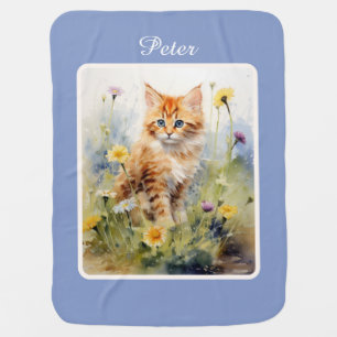 Ginger Kitten Fleece Baby Blanket With Name