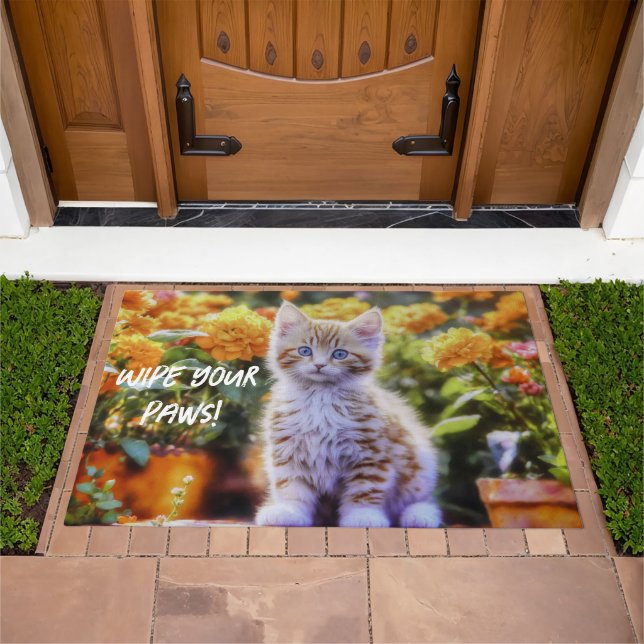 Ginger Kitten in a Flower Garden Doormat (Outdoor)