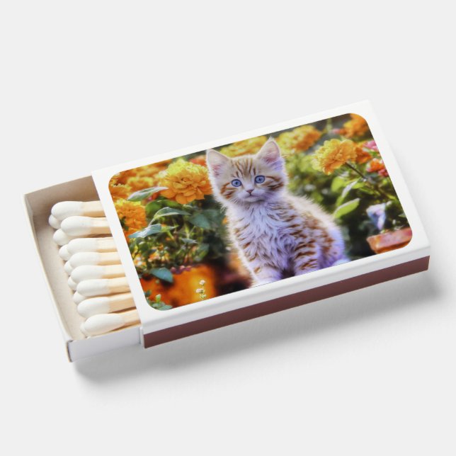 Ginger Kitten in a Flower Garden Matchboxes (Front Open)